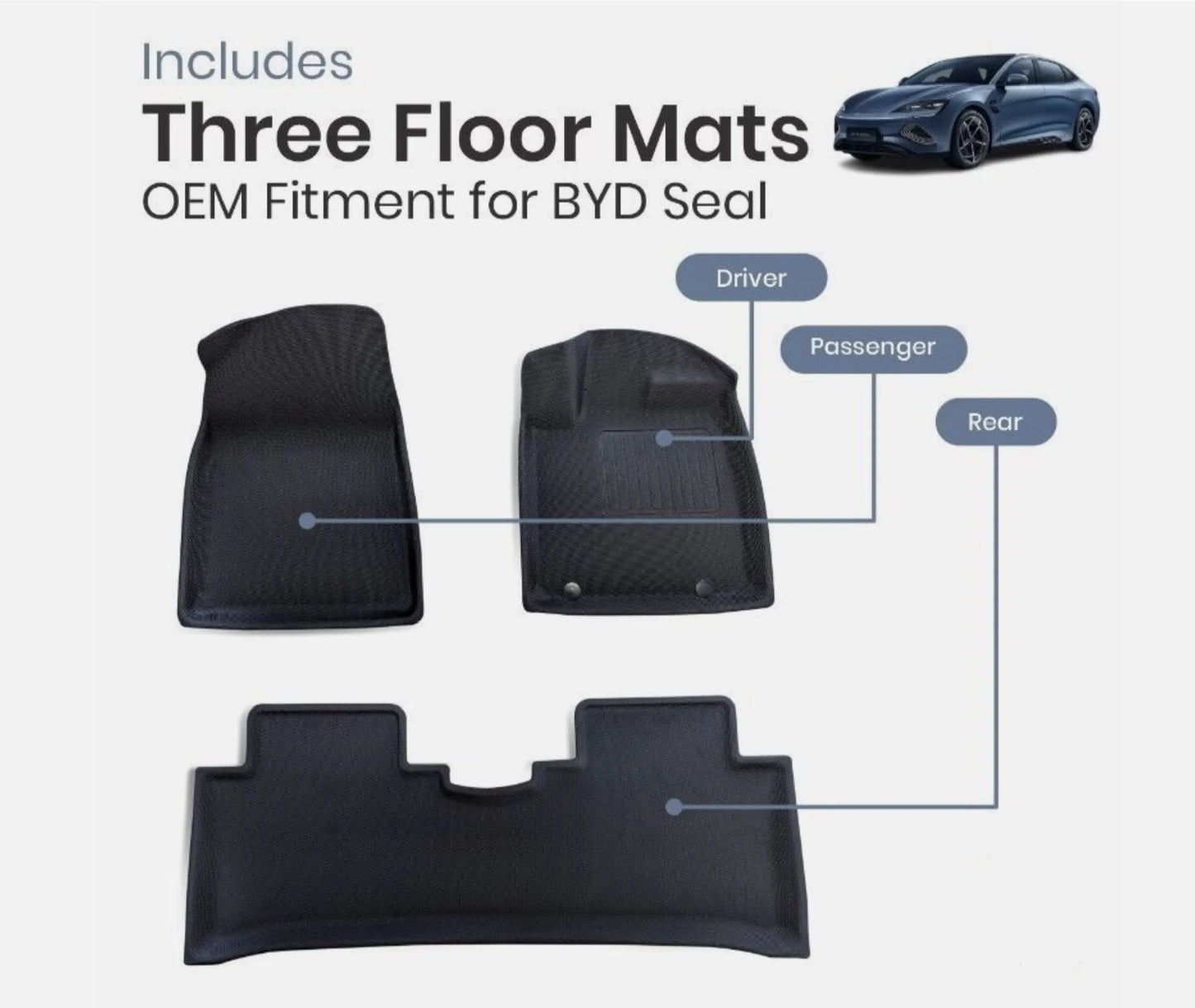 Floor Mats BYD SEAL 3D XPE Textured Look Rubber Liners