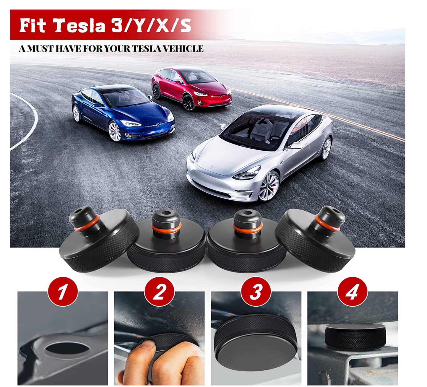 Jack Pad for Tesla Model 3/S/X/Y, 4 Pucks with a Storage Case, Accessories for Tesla Vehicles