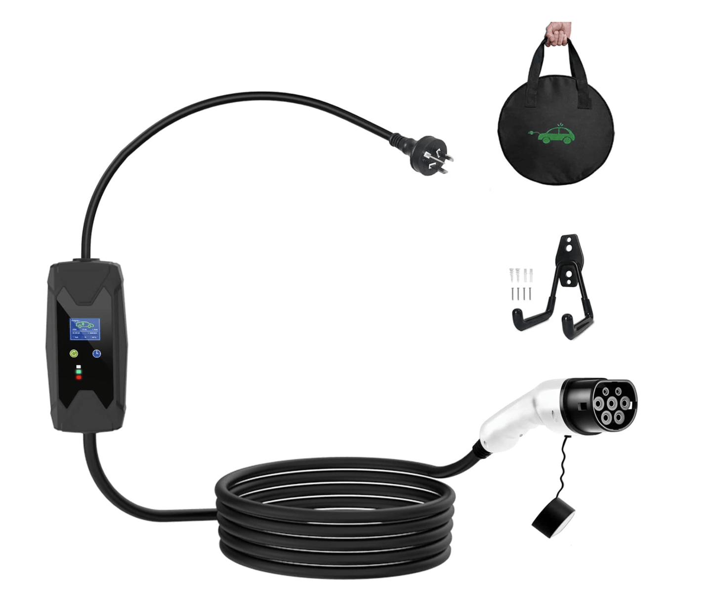 Type 2 Mennekes EV Charger | 100-240 Volt, 5 Meters Cable, 8/10 Amp Adjustable | Australian Plug | Type 2 (IEC 62196-2) Portable EVSE Electric Vehicle Charger Plug-in EV Charging Cable Station | Tesla Model Y/3