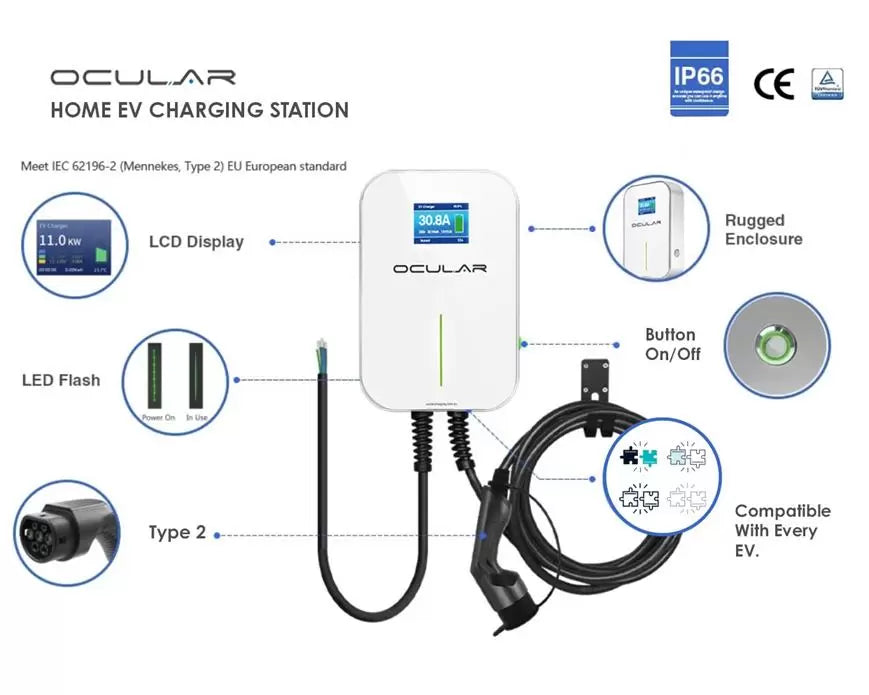 Ocular LTE | w/6m Type 2 Cable | 7 kW Single Phase